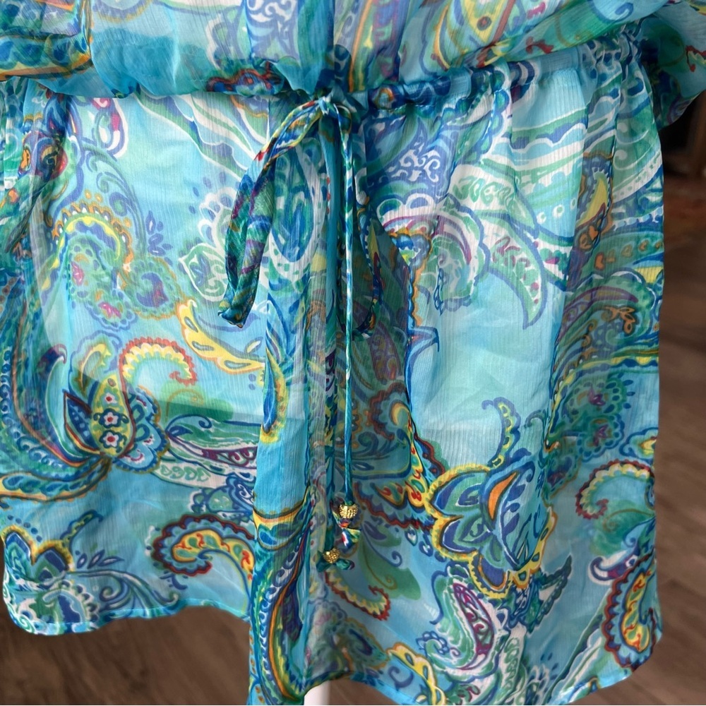 Lauren Ralph Lauren Sheer Blue/Green Paisley Swim Cover-Up Boho Dress Sz Medium - Picture 9 of 10
